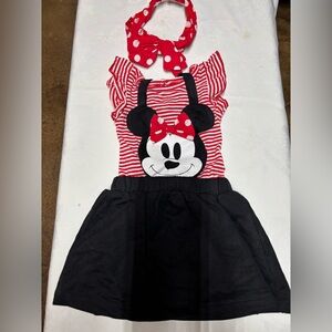 Disney Baby Black skirt jumper over red and white onesie with matching headband
